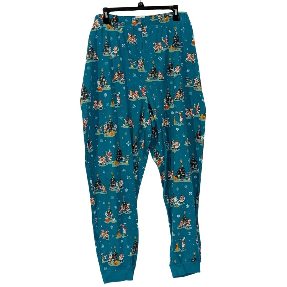 Disney Parks Christmas Pajamas Set Mickey Minnie Goofy Teal Blue 2X NWT - Picture 5 of 9